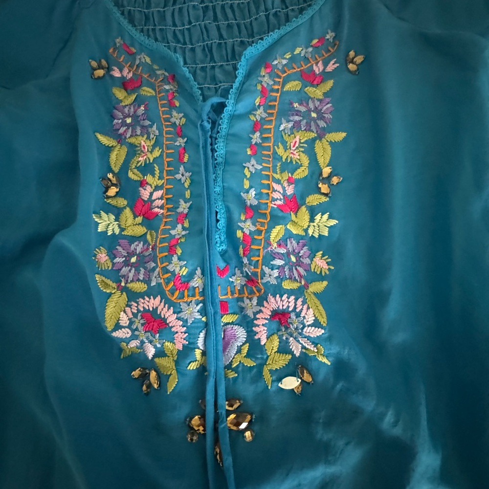Embroidered Teal Women's Top